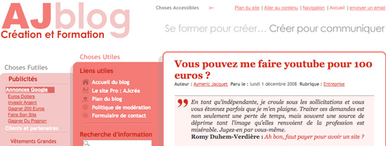 Capture d\'ecrandu site AJBlog, Webdesign et petites entreprises