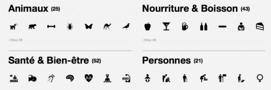 Naviguer dans les icônes via des catégories